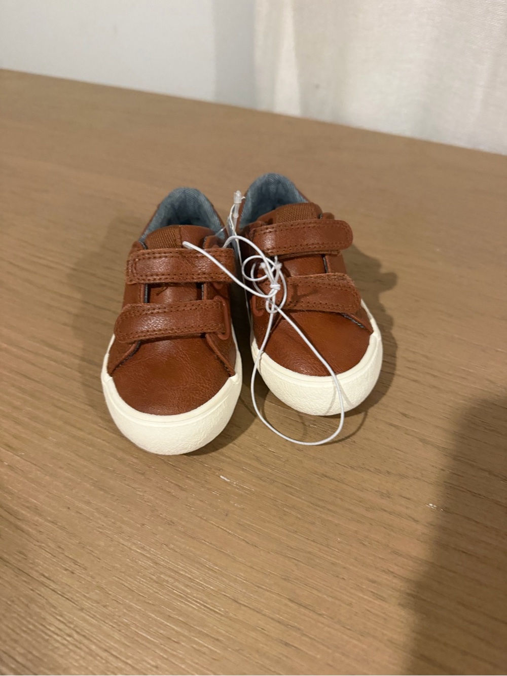 Cat & Jack Brown Leather-Look Velcro Sneakers with Cream Soles